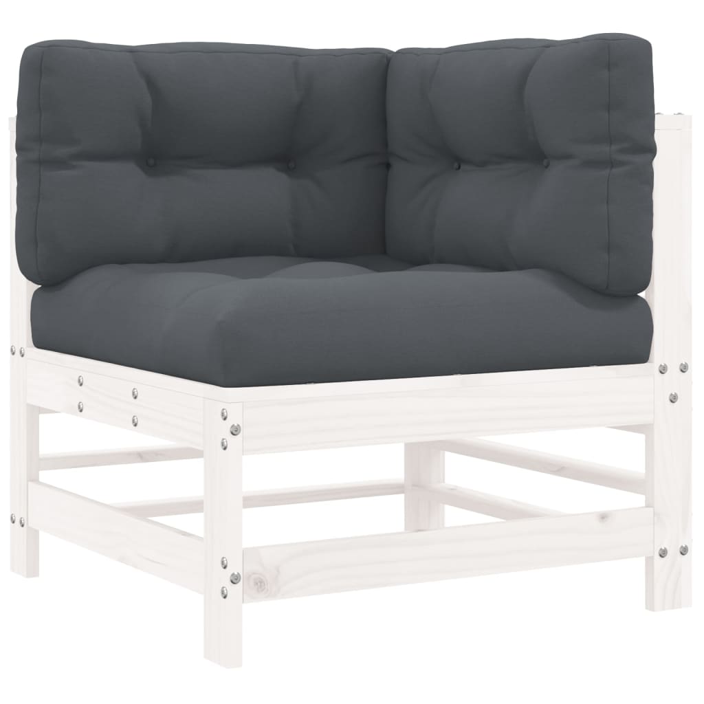 Salon de jardin 7 pcs avec coussins blanc bois massif