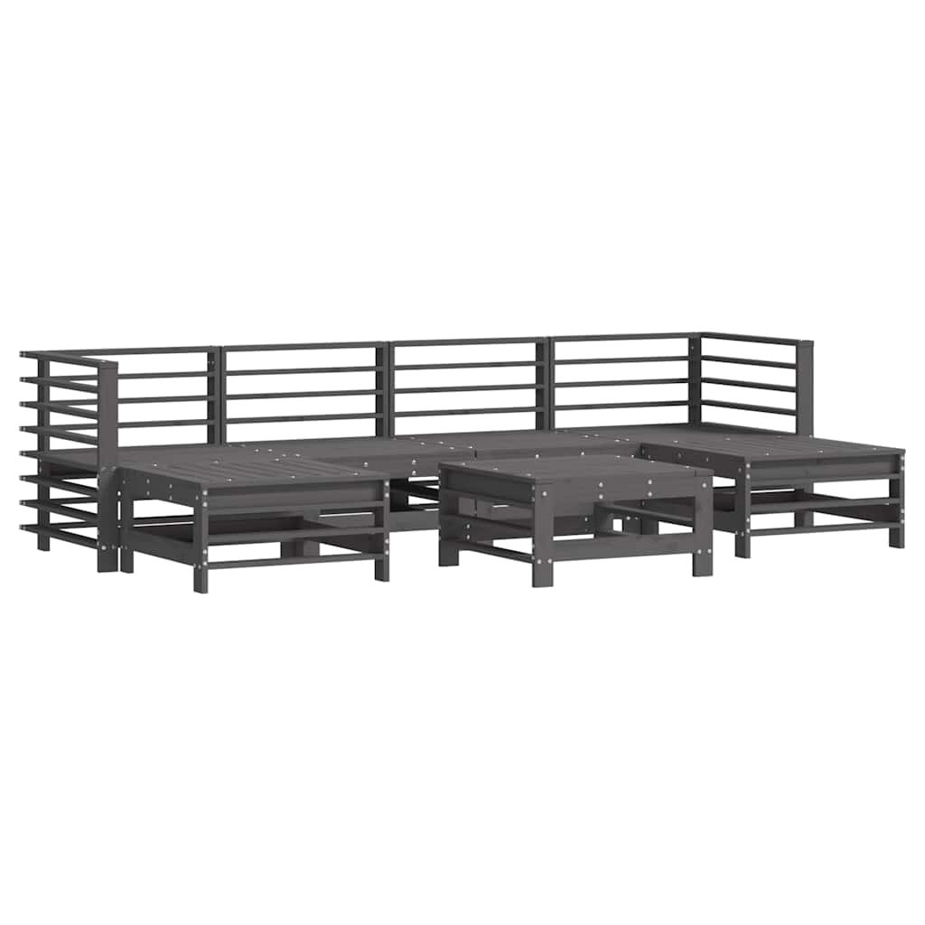 Salon de jardin 7 pcs avec coussins gris bois massif
