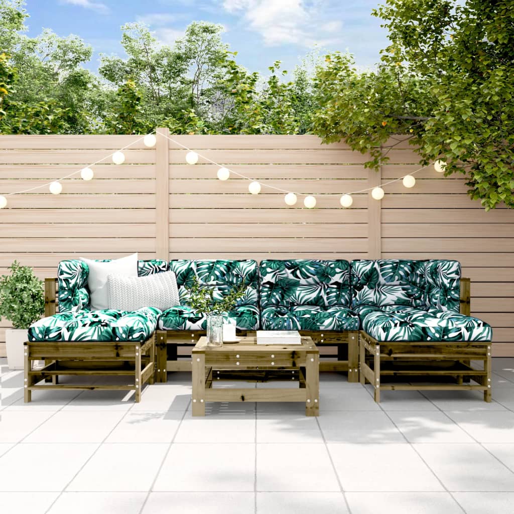 Salon de jardin 7 pcs avec coussins bois de pin imprégné - XIOS