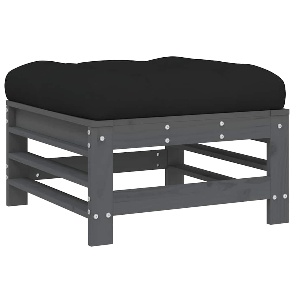 Salon de jardin 7 pcs avec coussins gris bois massif
