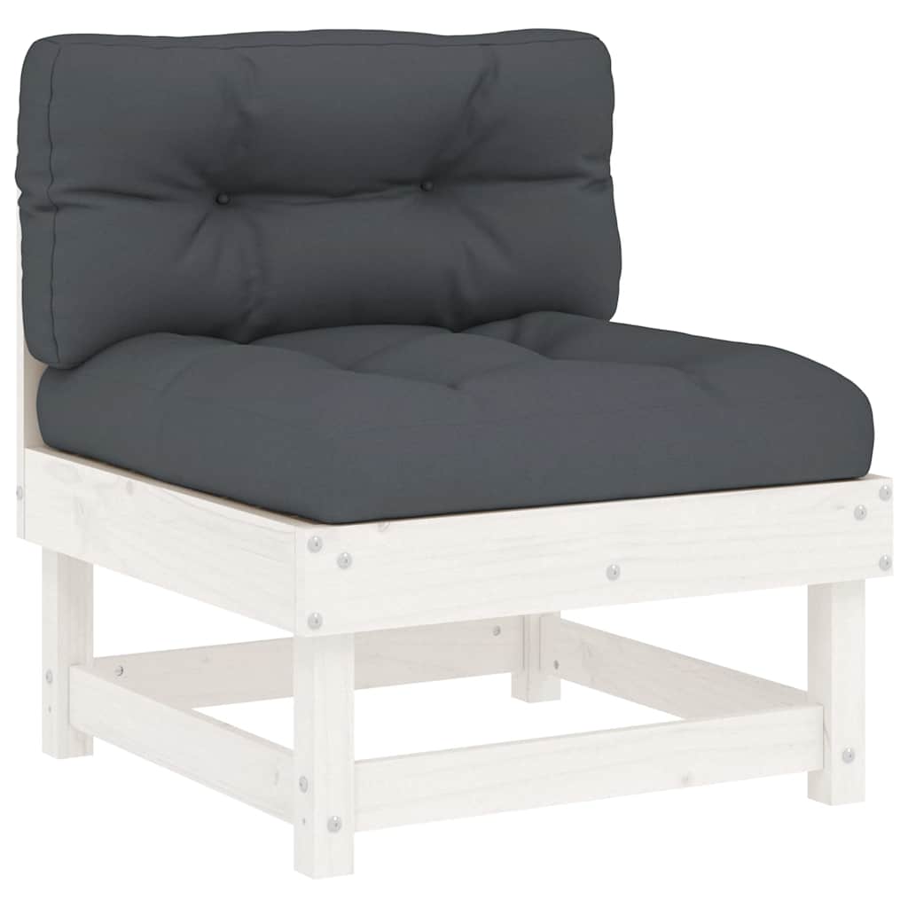 Salon de jardin 6 pcs avec coussins blanc bois massif