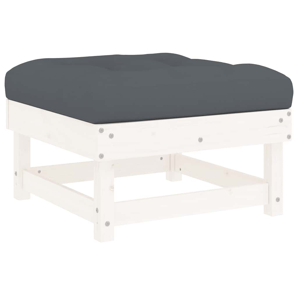 Salon de jardin 6 pcs avec coussins blanc bois massif