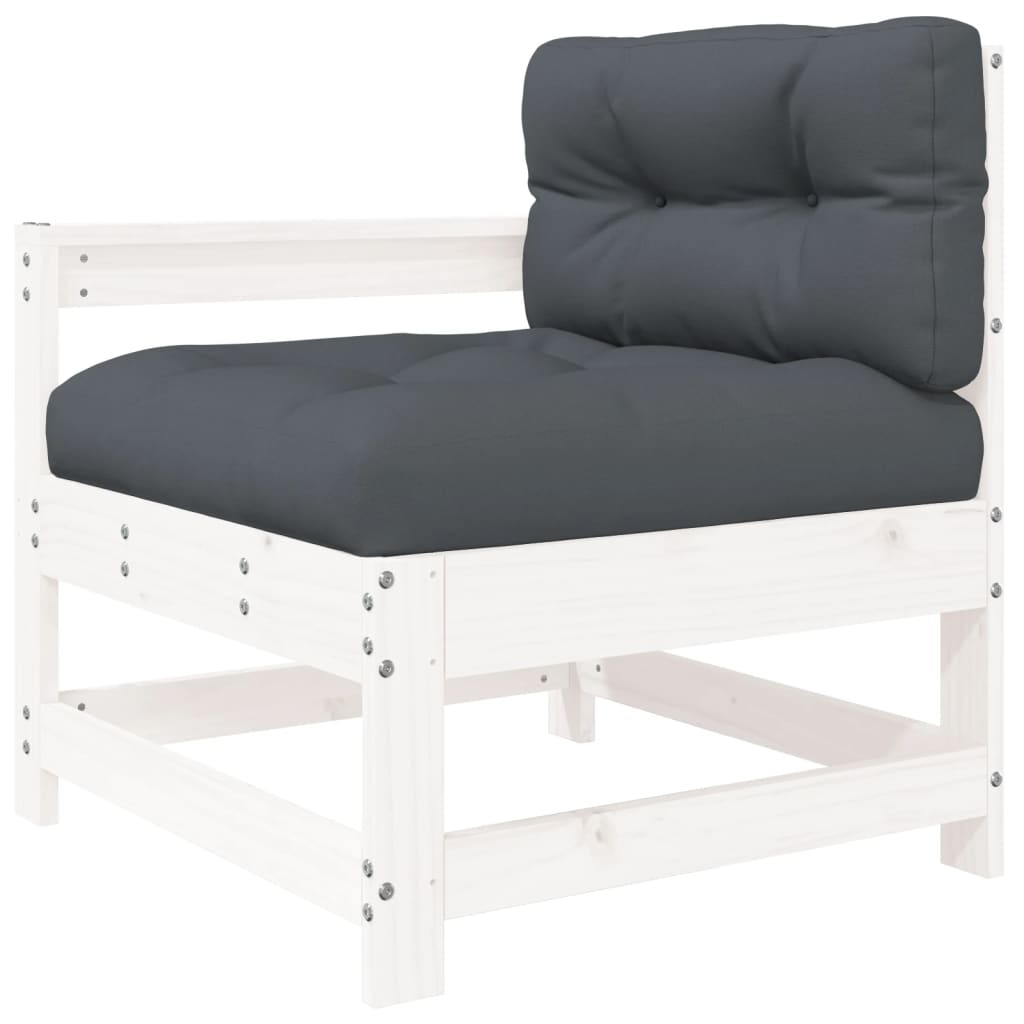 Salon de jardin 6 pcs avec coussins blanc bois massif