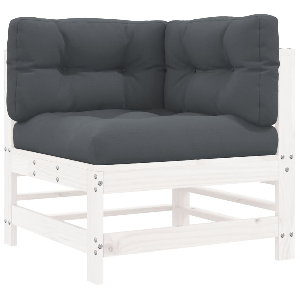 Salon de jardin 6 pcs avec coussins blanc bois massif