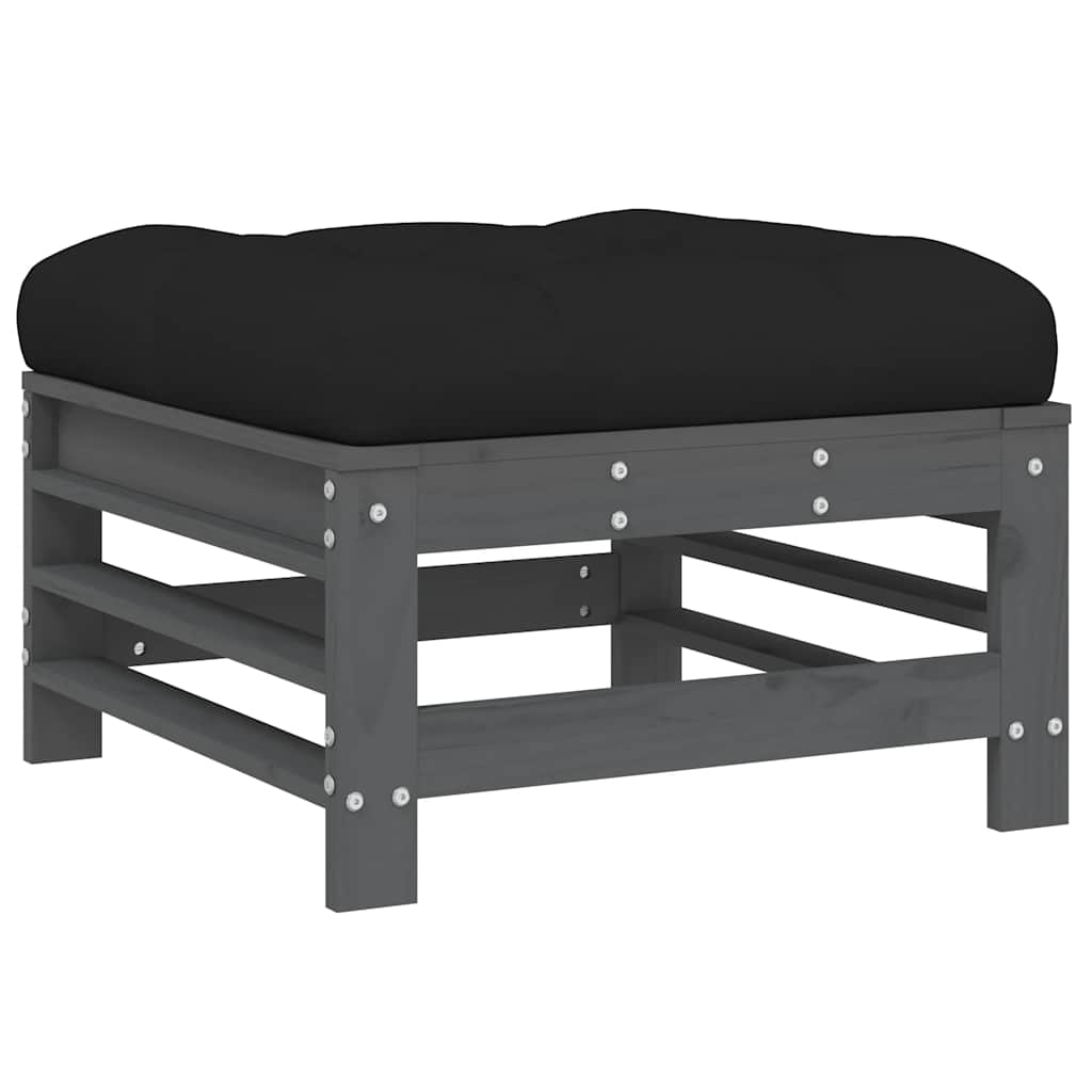 Salon de jardin 6 pcs avec coussins gris bois massif
