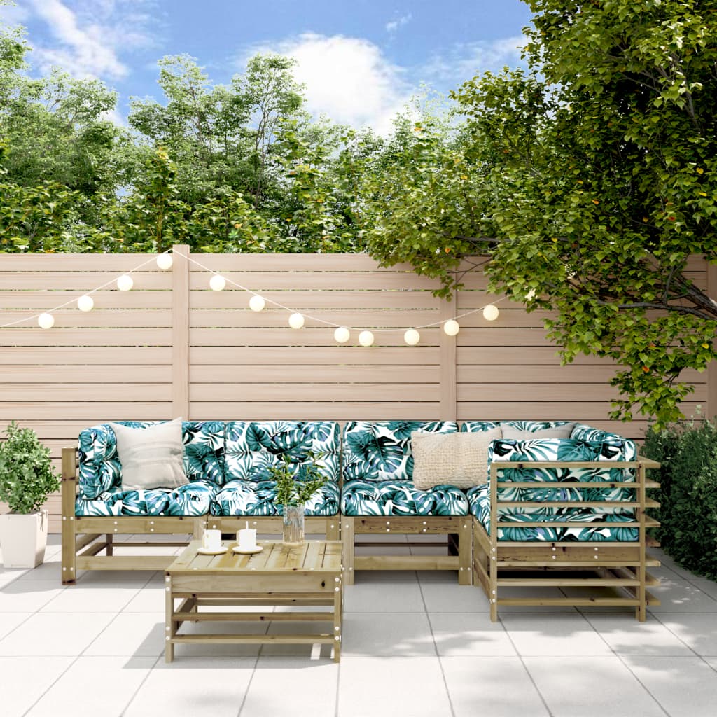 Salon de jardin 6 pcs avec coussins bois de pin imprégné