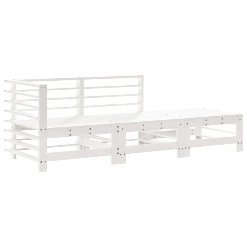 Salon de jardin 3 pcs avec coussins blanc bois massif
