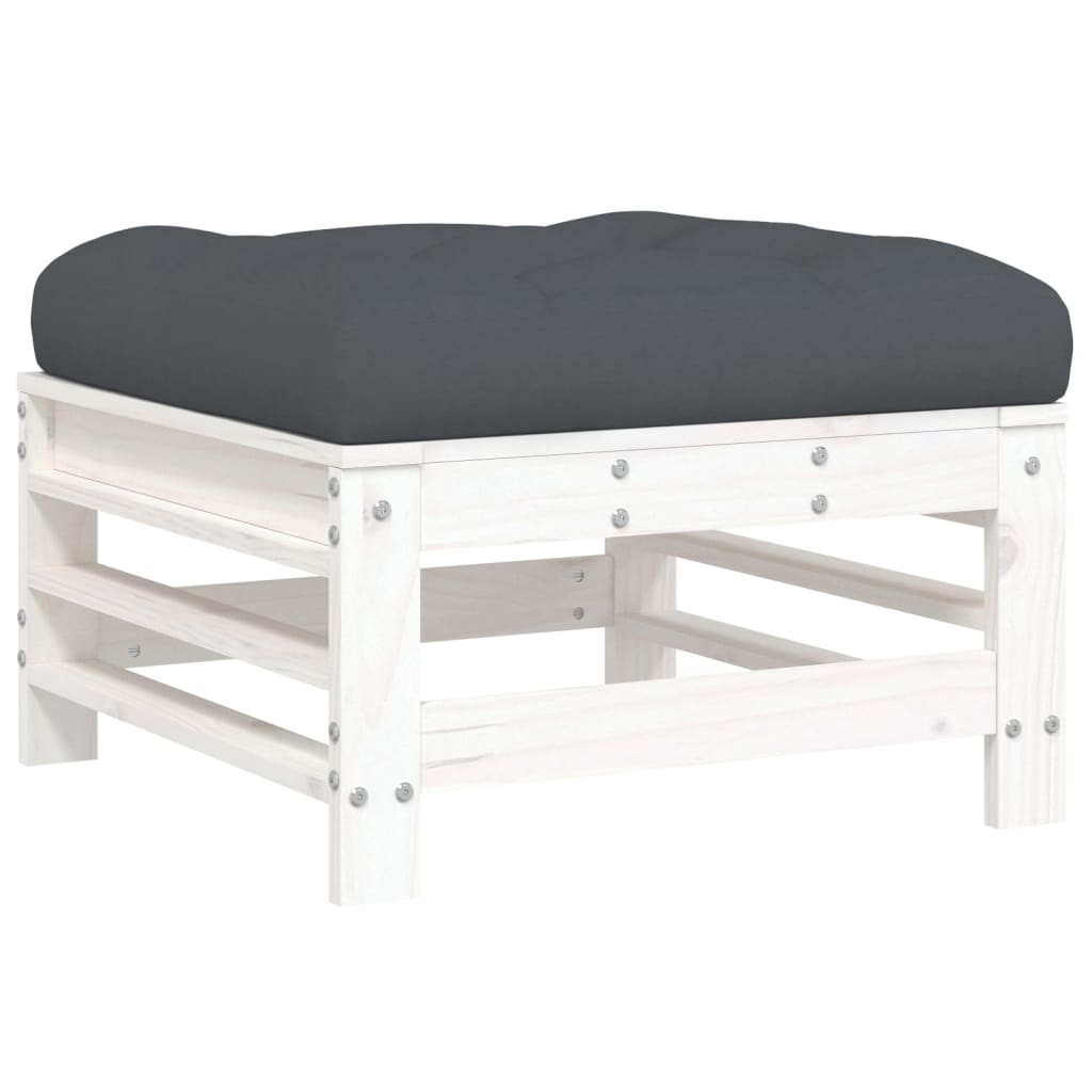 Salon de jardin 3 pcs avec coussins blanc bois massif