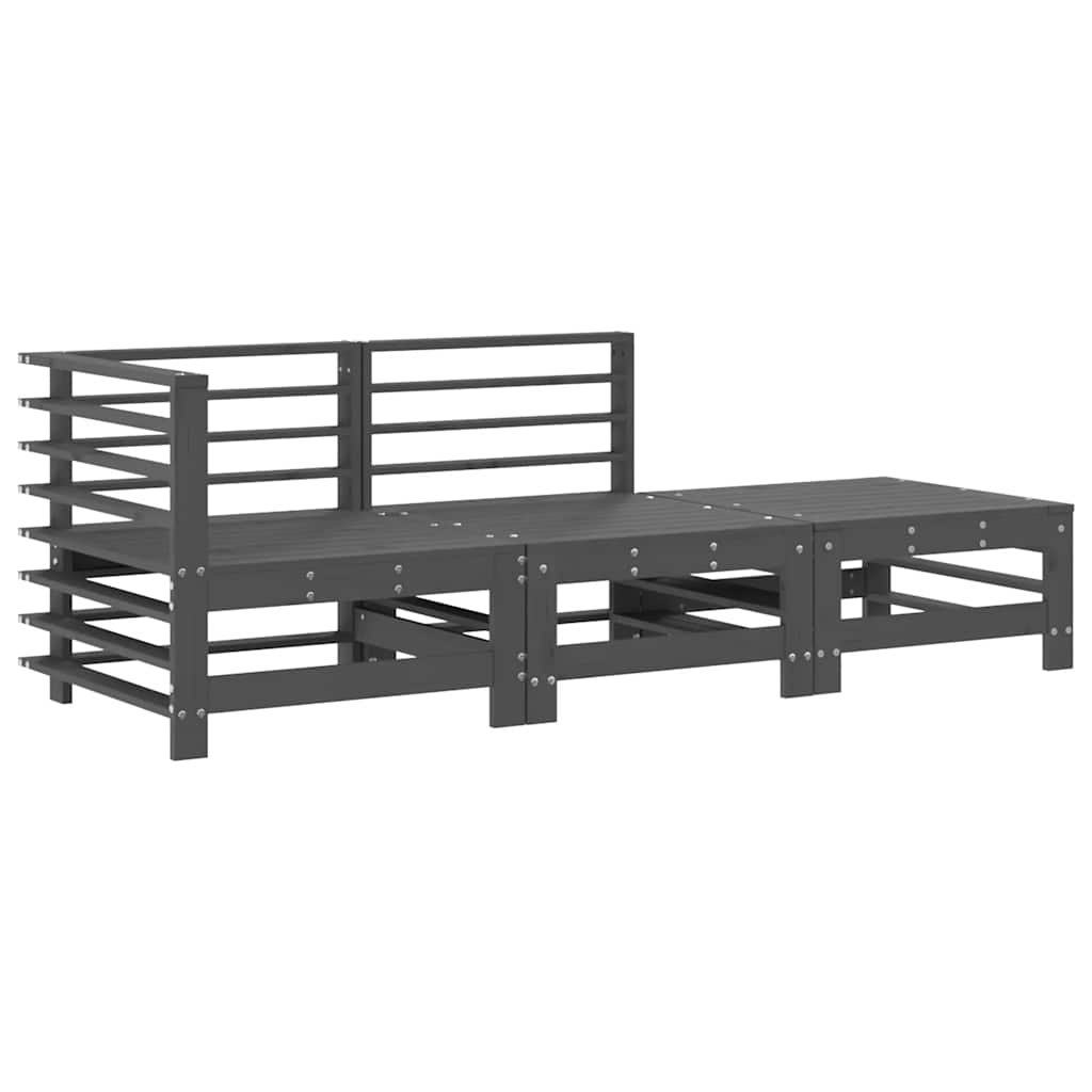 Salon de jardin 3 pcs avec coussins gris bois massif