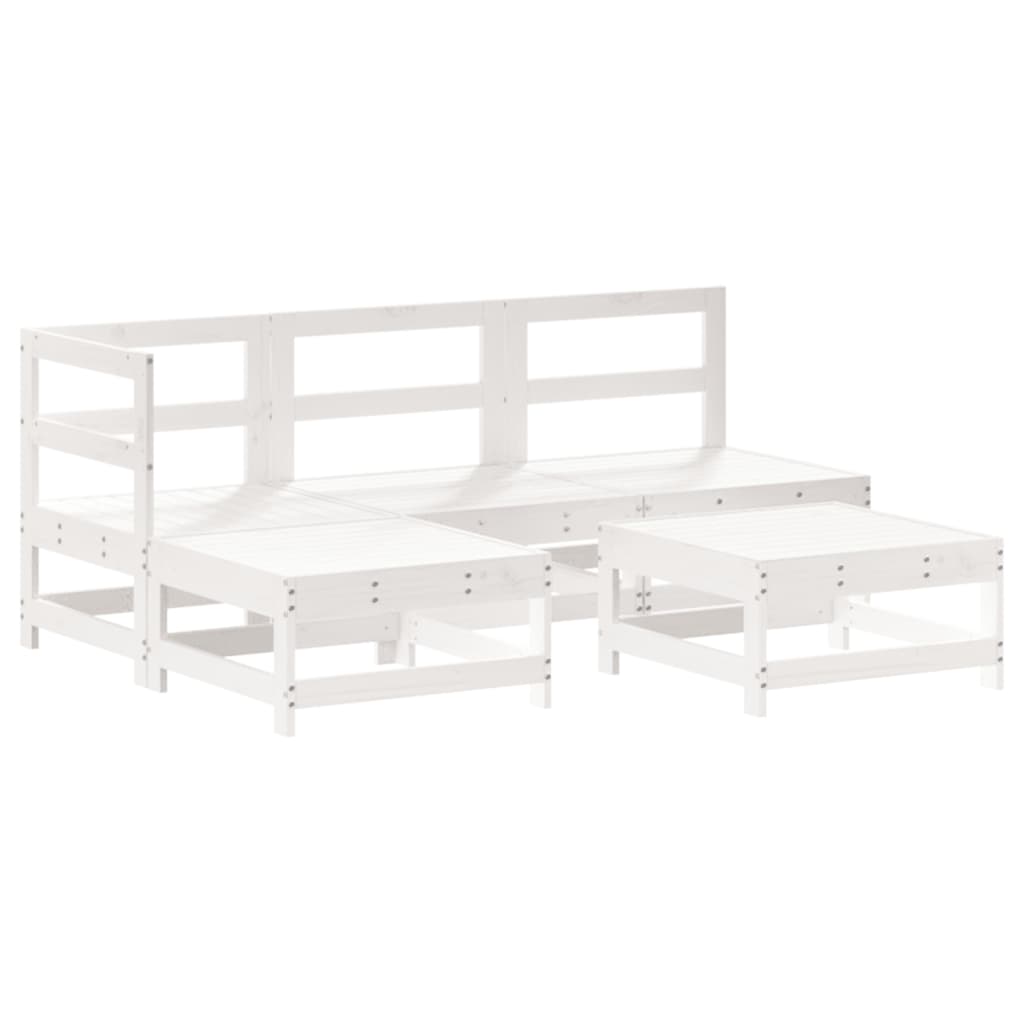 Salon de jardin 5 pcs avec coussins blanc bois massif