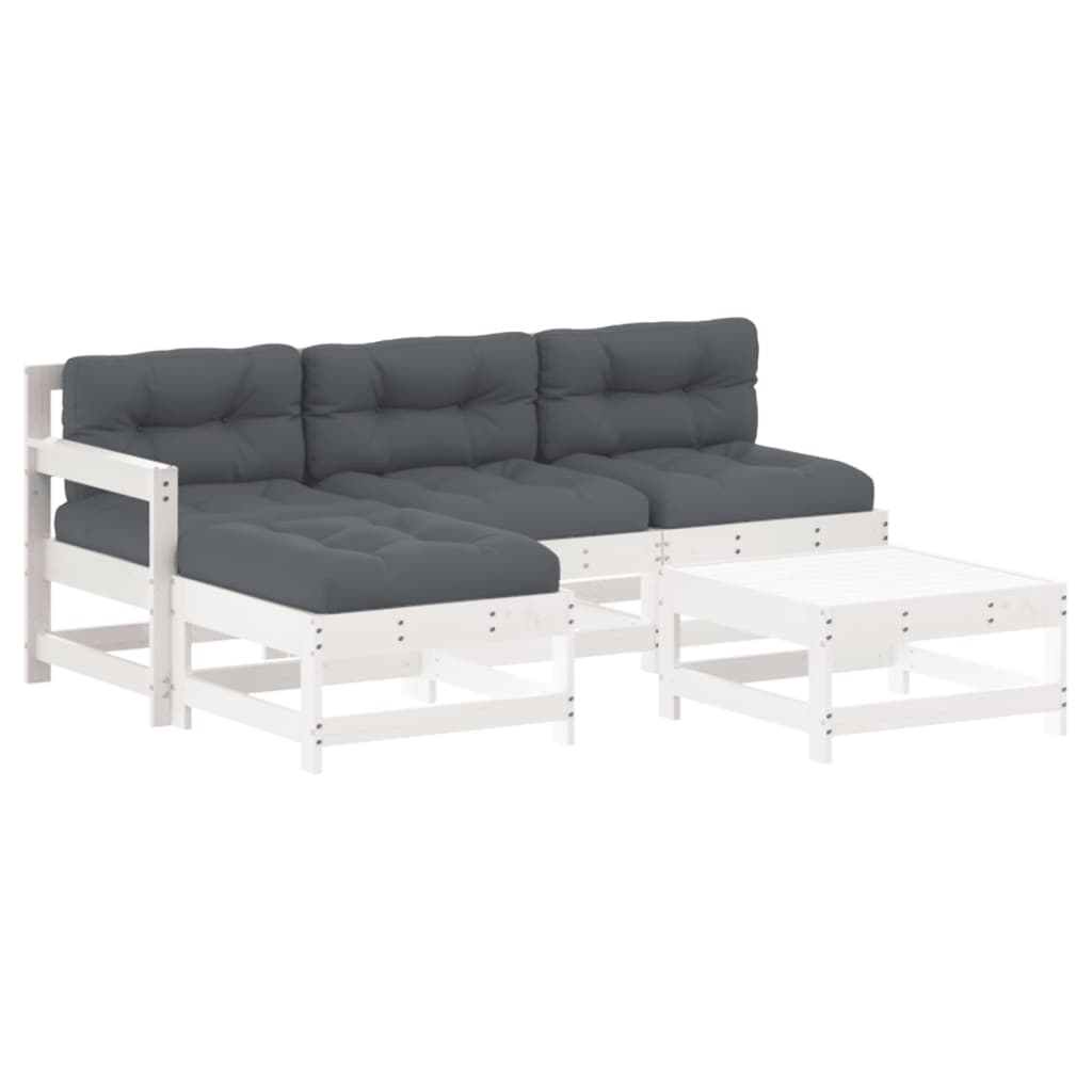 Salon de jardin 5 pcs avec coussins blanc bois massif