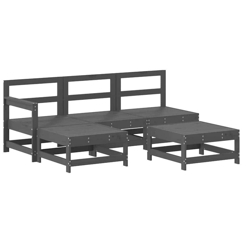 Salon de jardin 5 pcs avec coussins gris bois massif