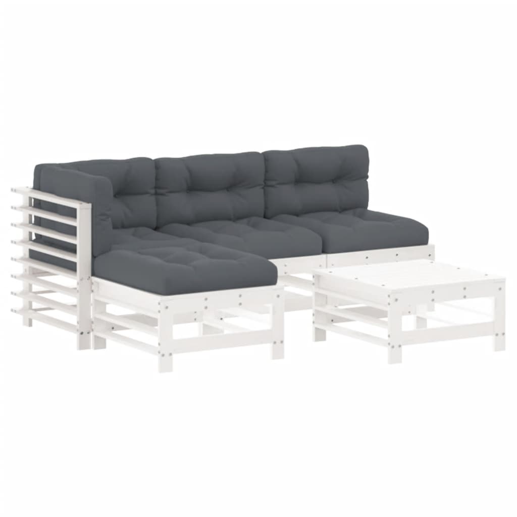Salon de jardin 5 pcs avec coussins blanc bois massif
