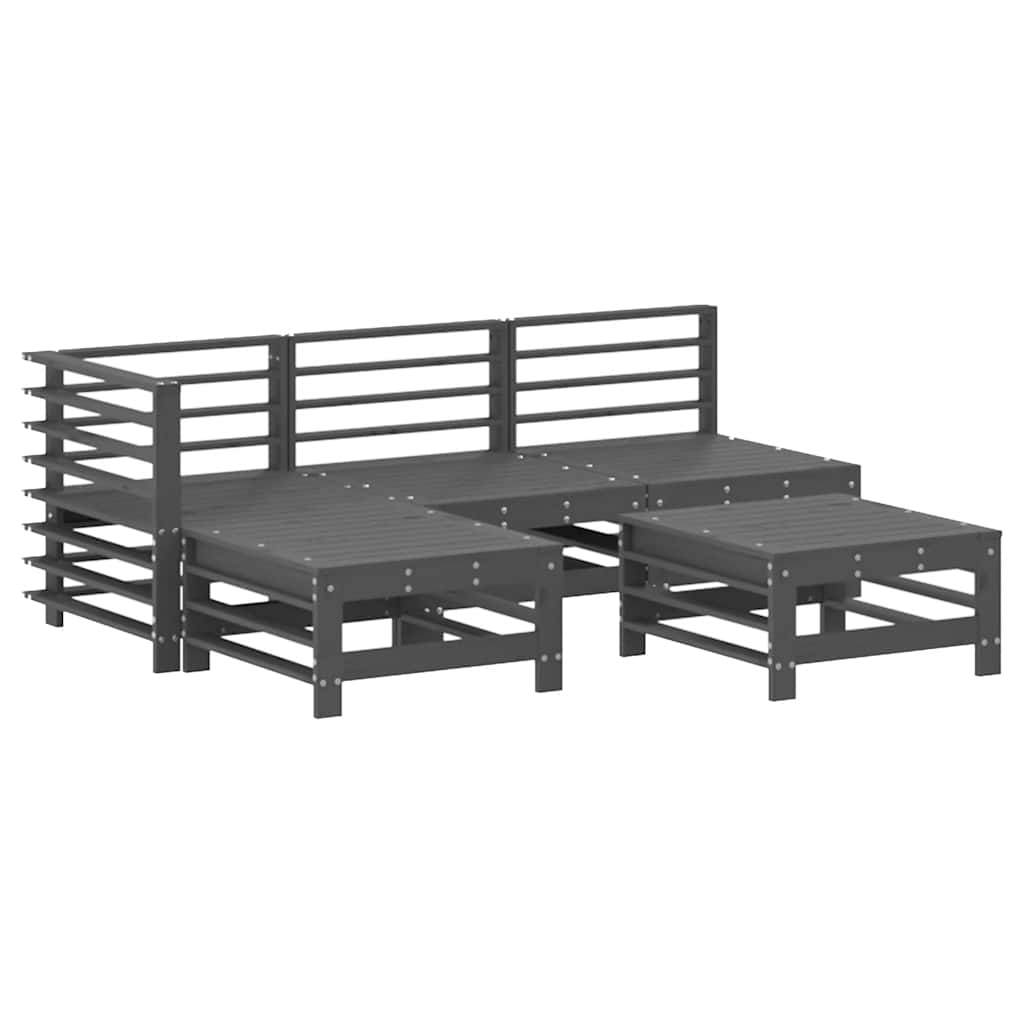 Salon de jardin 5 pcs avec coussins gris bois massif