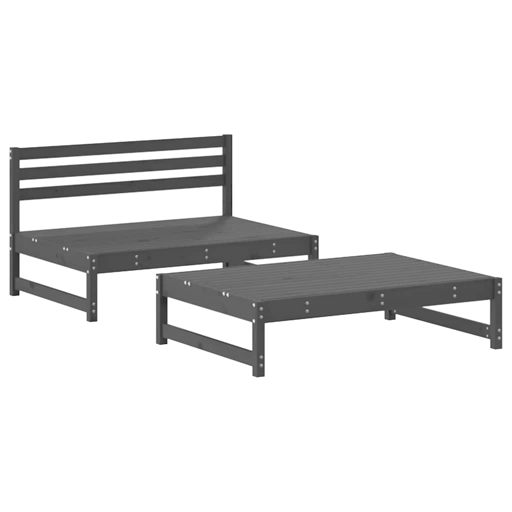 Salon de jardin 2 pcs avec coussins gris bois massif