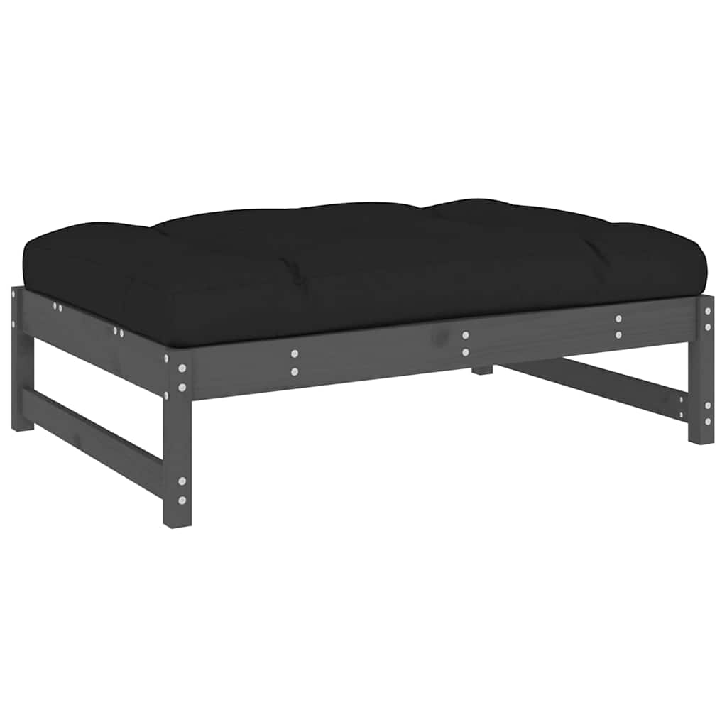 Salon de jardin 2 pcs avec coussins gris bois massif