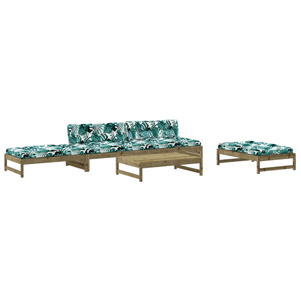 Salon de jardin 5 pcs avec coussins bois de pin imprégné