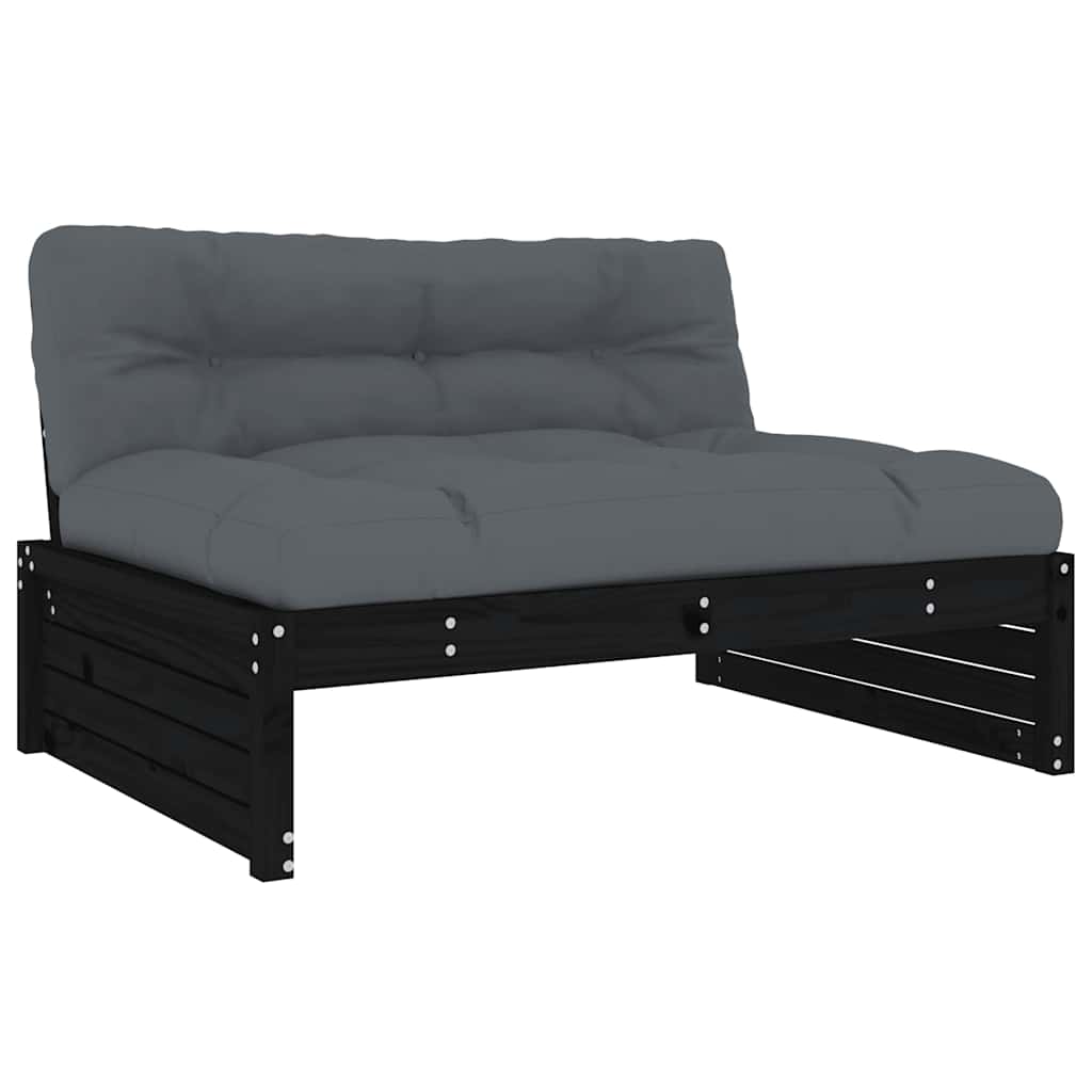 Salon de jardin 2 pcs avec coussins noir bois massif