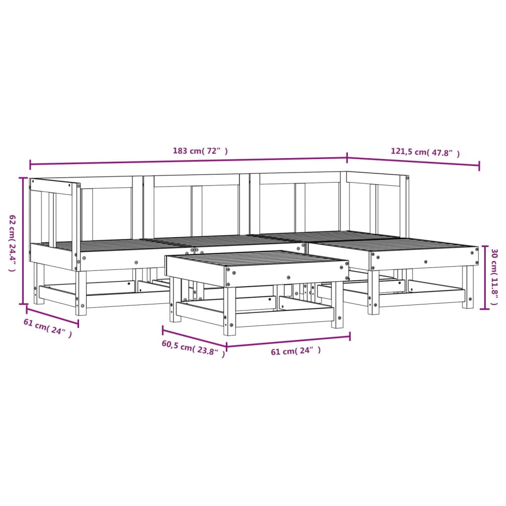 Salon de jardin 5 pcs bois massif douglas