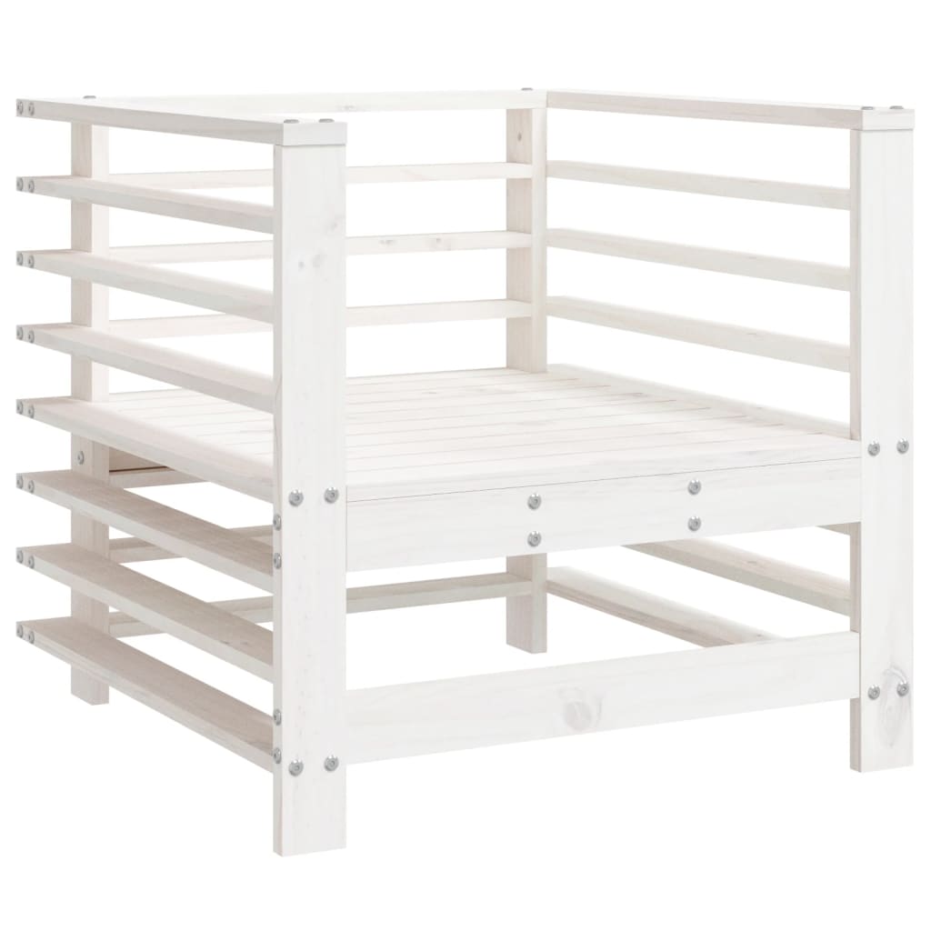 Salon de jardin 7 pcs Blanc Bois de pin massif