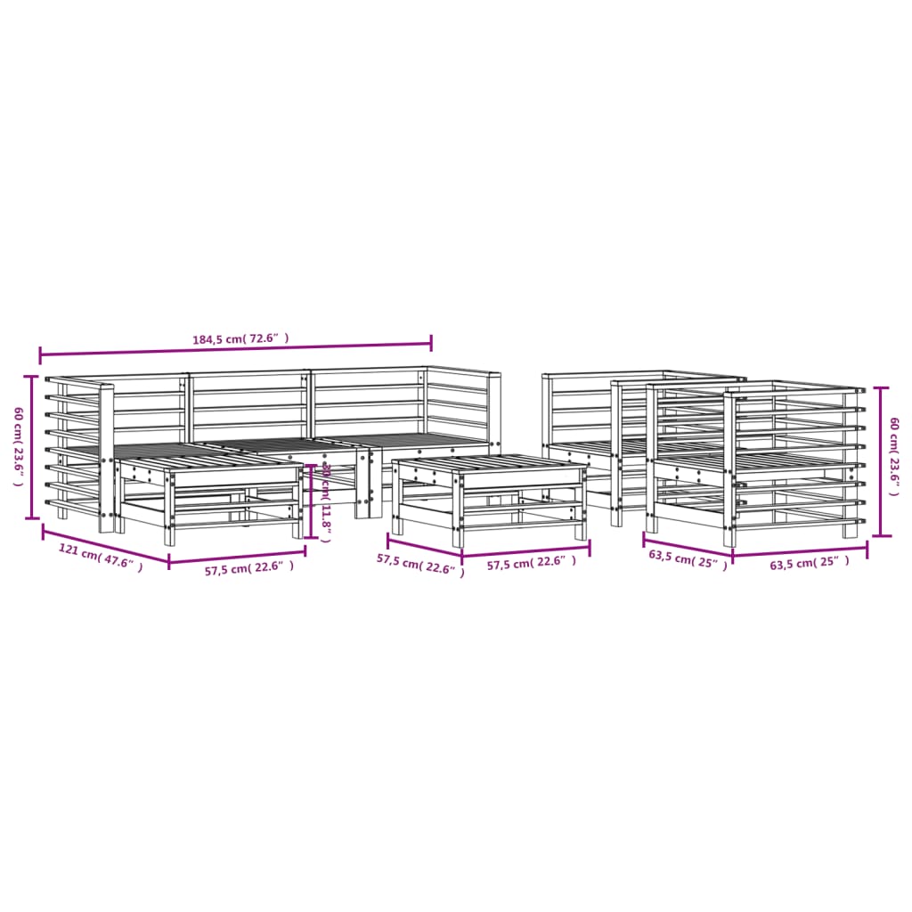 Salon de jardin 7 pcs bois massif douglas