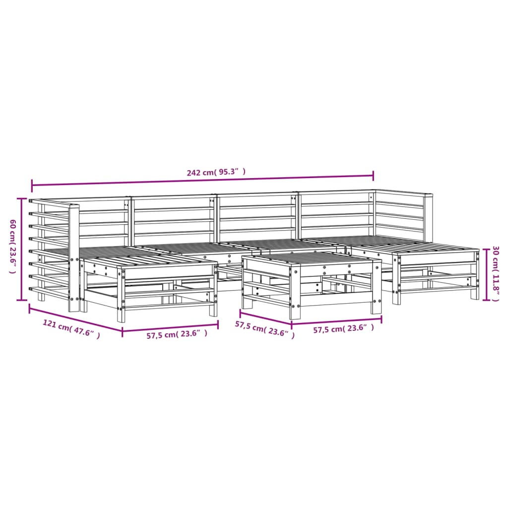 Salon de jardin 7 pcs Bois de pin massif