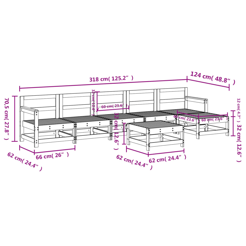 Salon de jardin 7 pcs Bois de pin massif