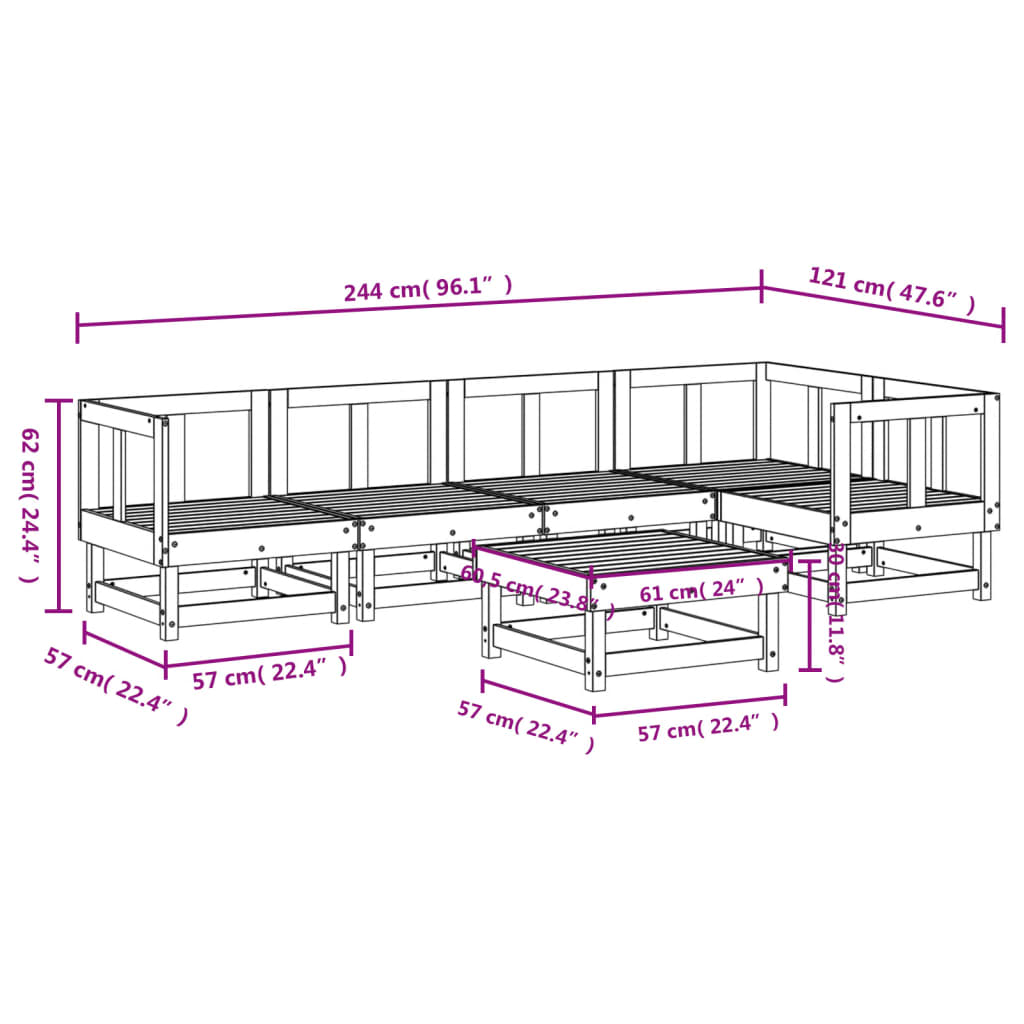 Salon de jardin 6 pcs bois massif douglas