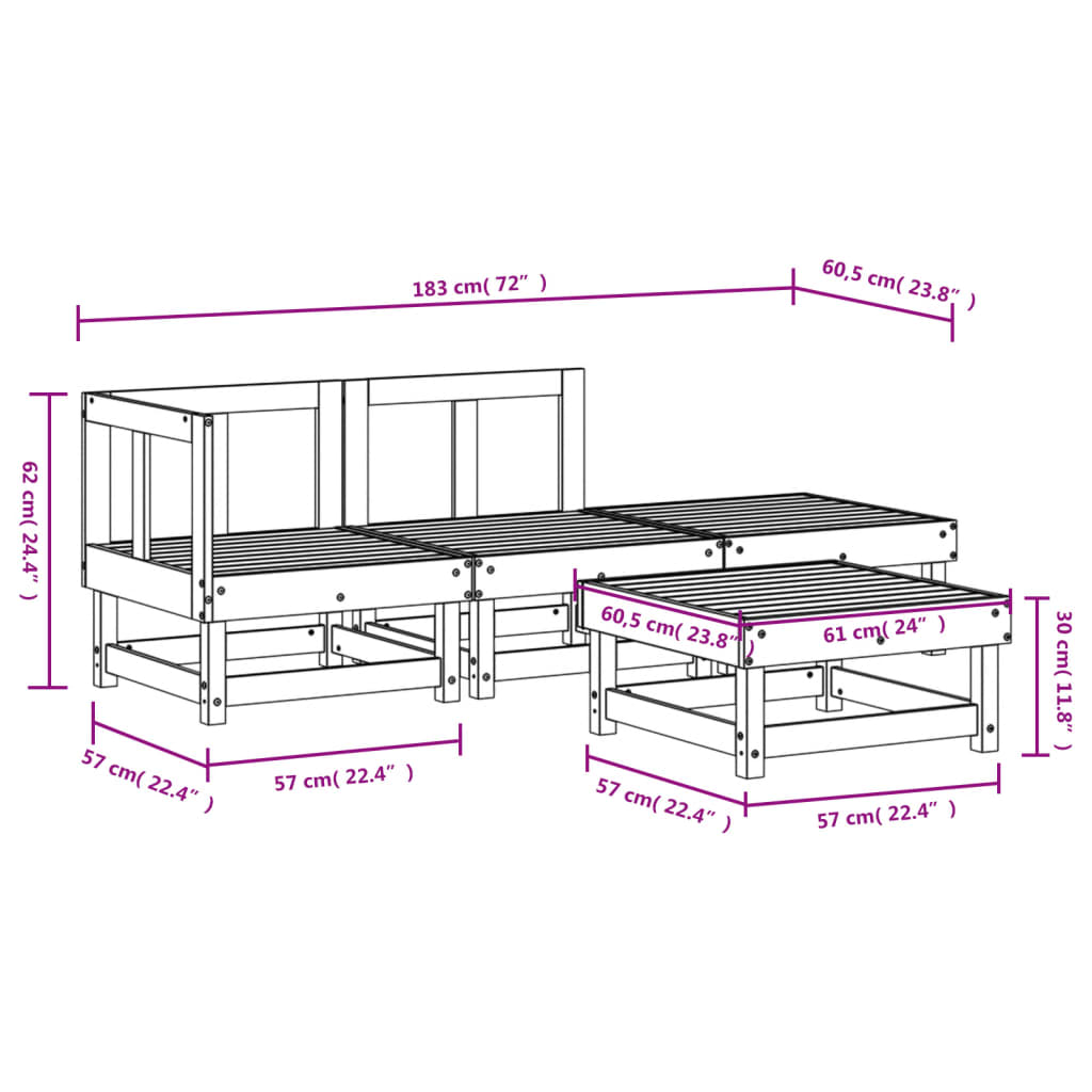 Salon de jardin 4 pcs bois massif douglas