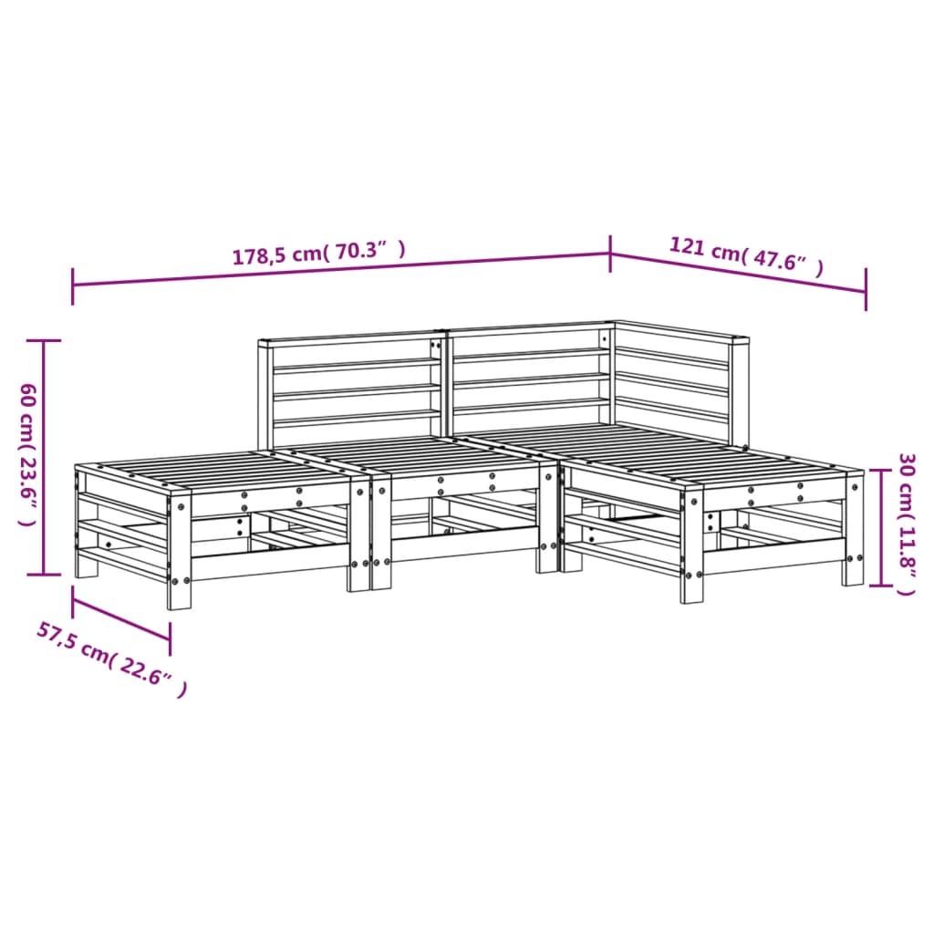 Salon de jardin 4 pcs bois massif de pin