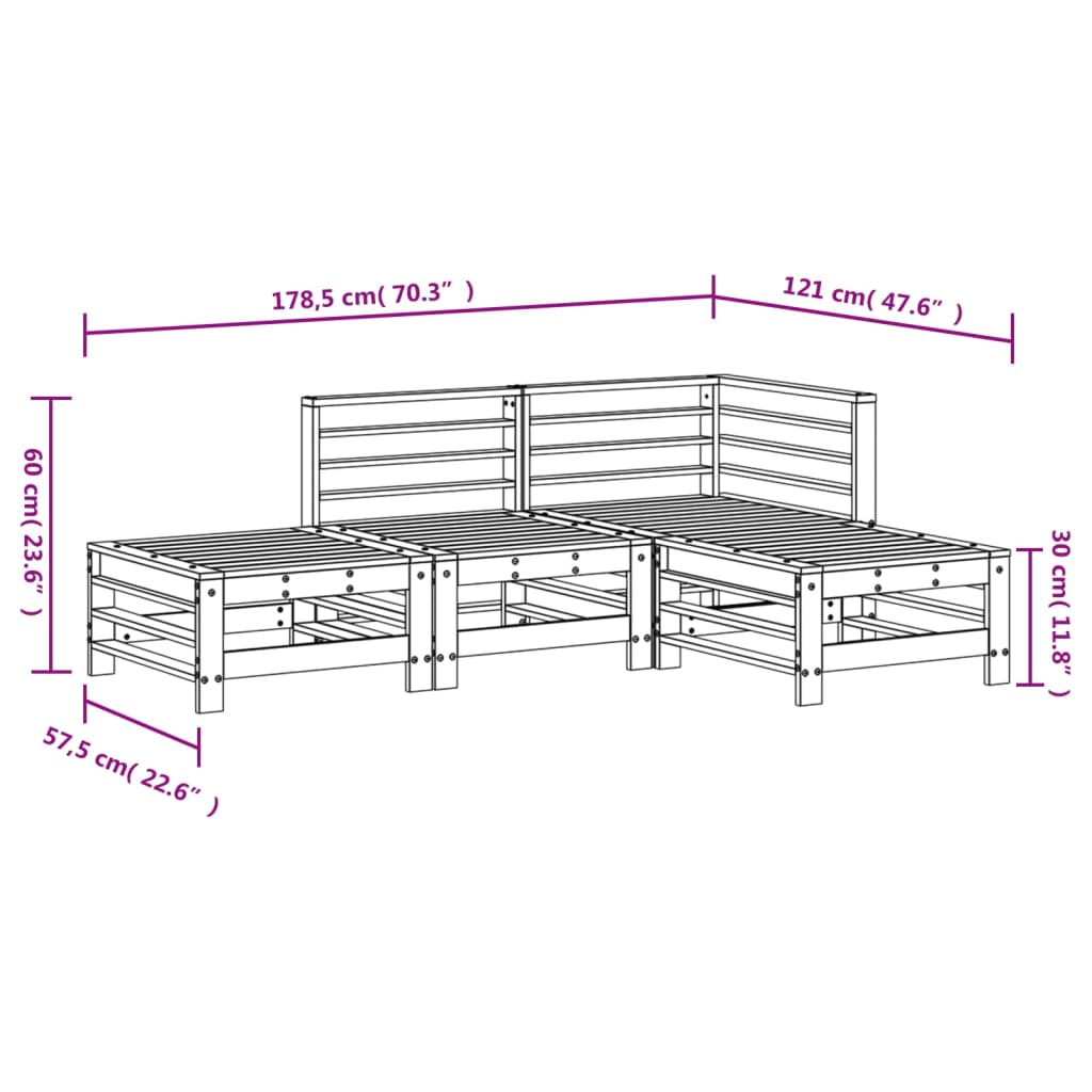 Salon de jardin 4 pcs bois massif douglas