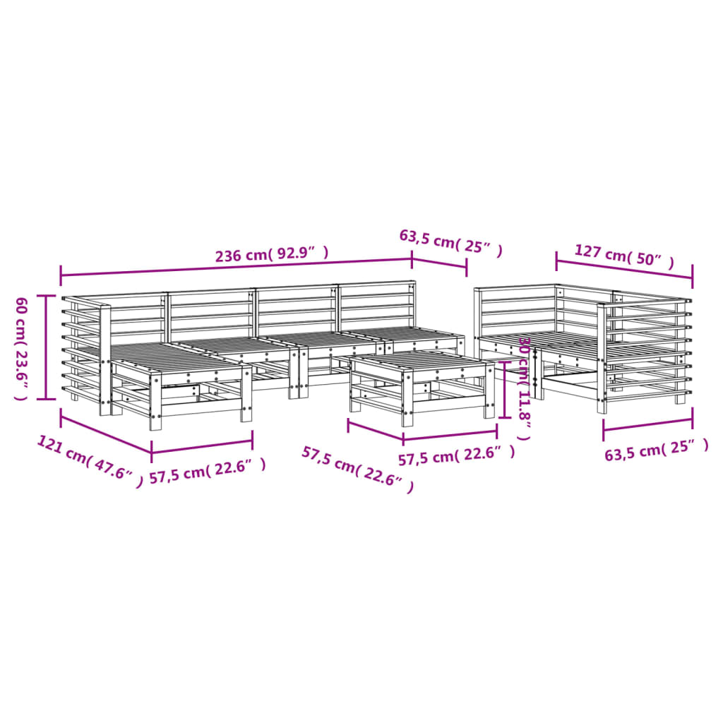 Salon de jardin 8 pcs bois massif douglas