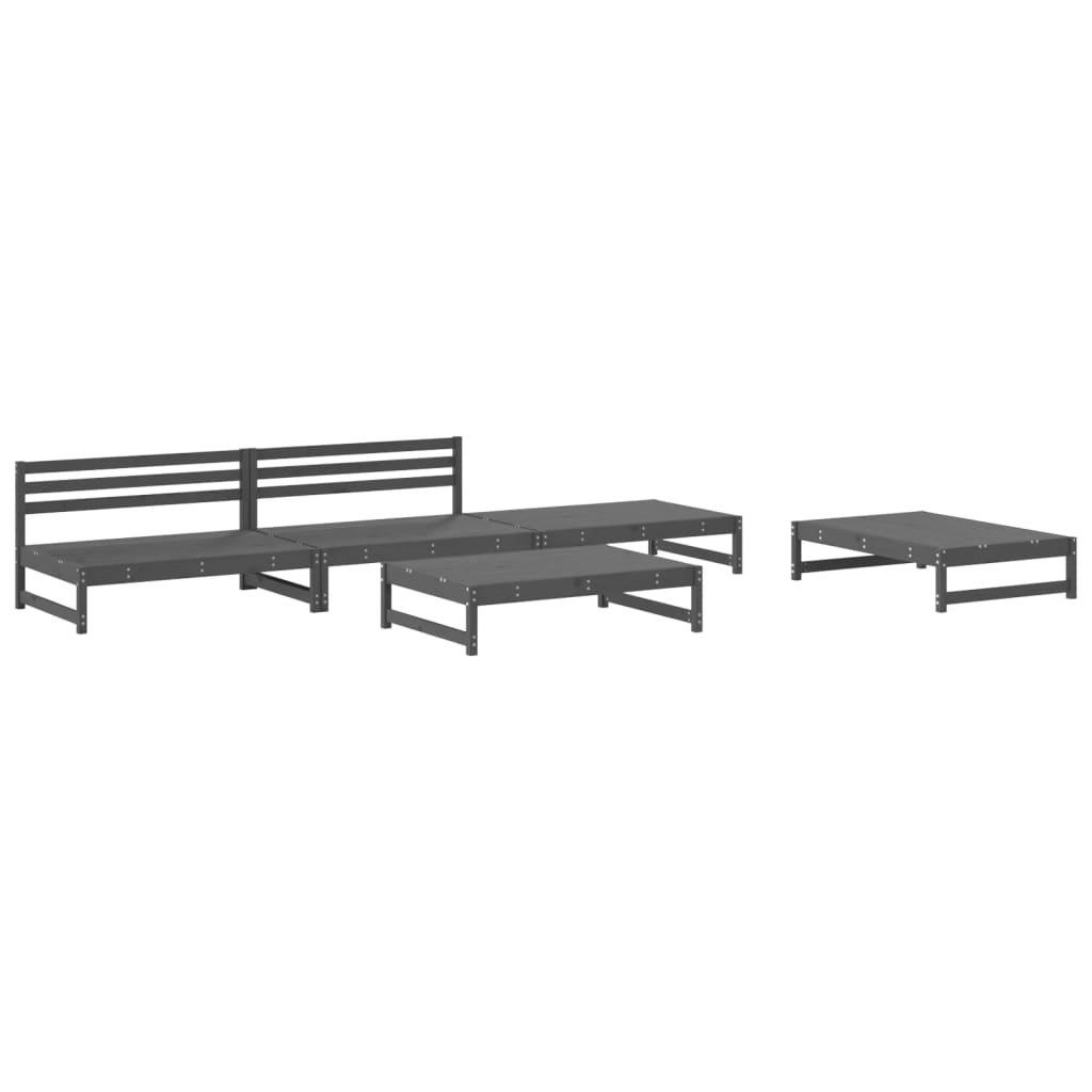 Salon de jardin 5 pcs gris bois massif de pin