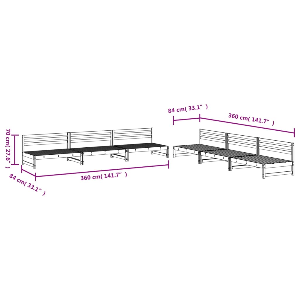 Salon de jardin 6 pcs Blanc Bois de pin massif