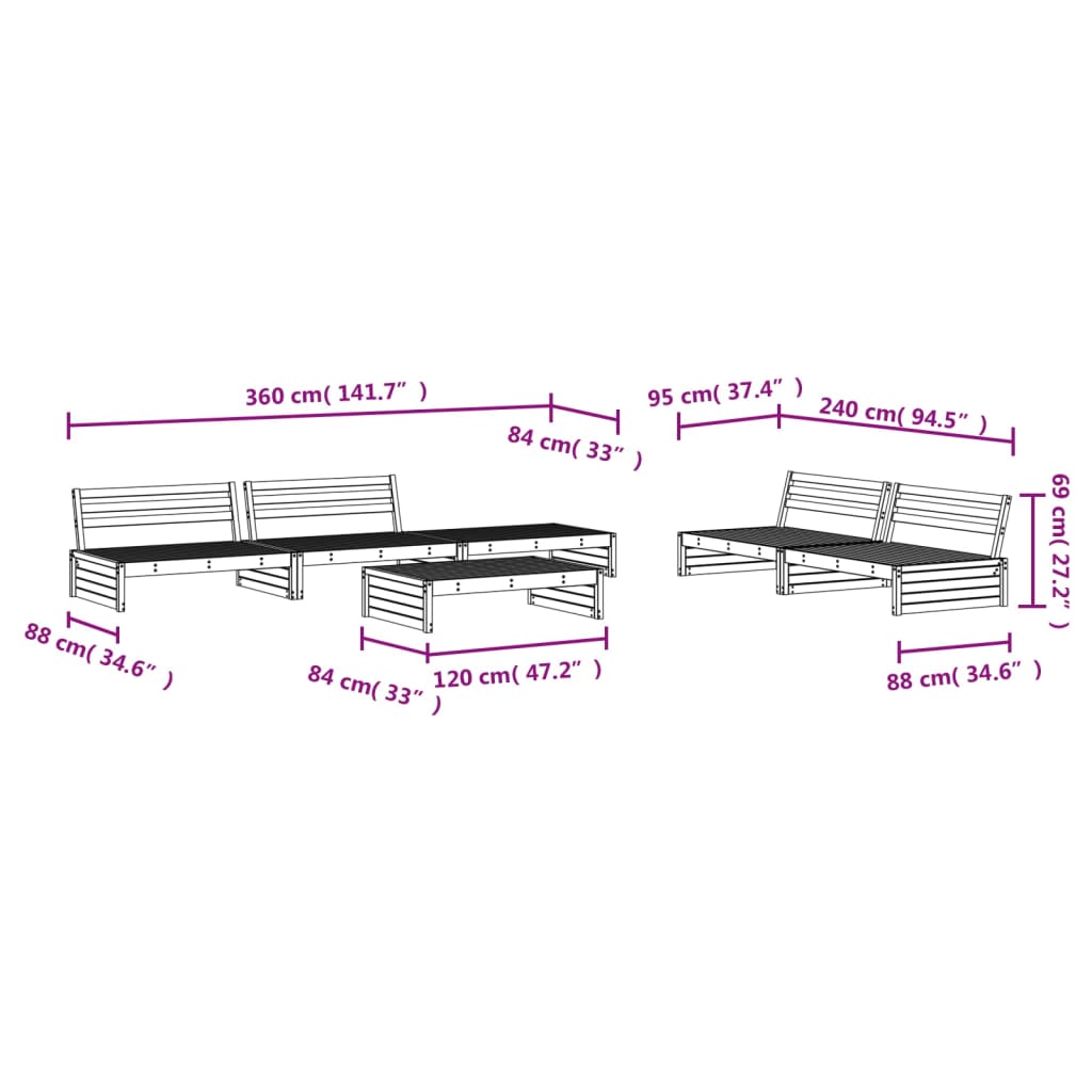 Salon de jardin 6 pcs bois massif douglas