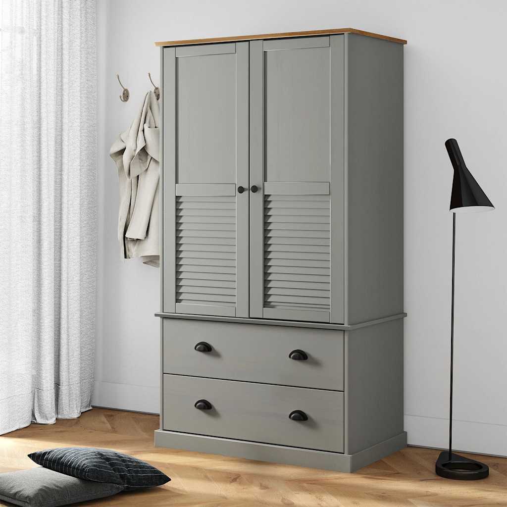 Garde-robe VIGO gris 90x55x170 cm bois massif de pin