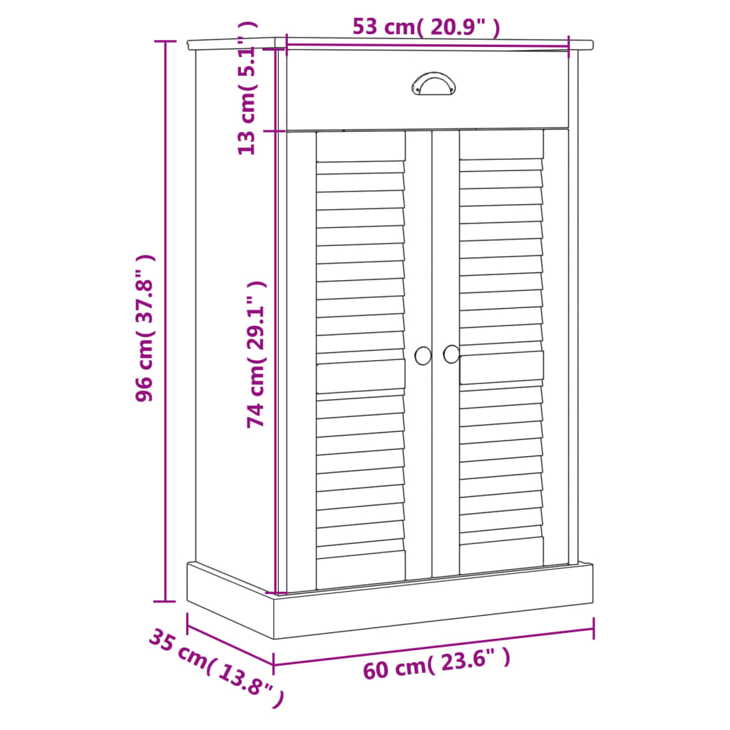 Armoire à chaussures VIGO blanc 60x35x96 cm bois massif de pin - XIOS