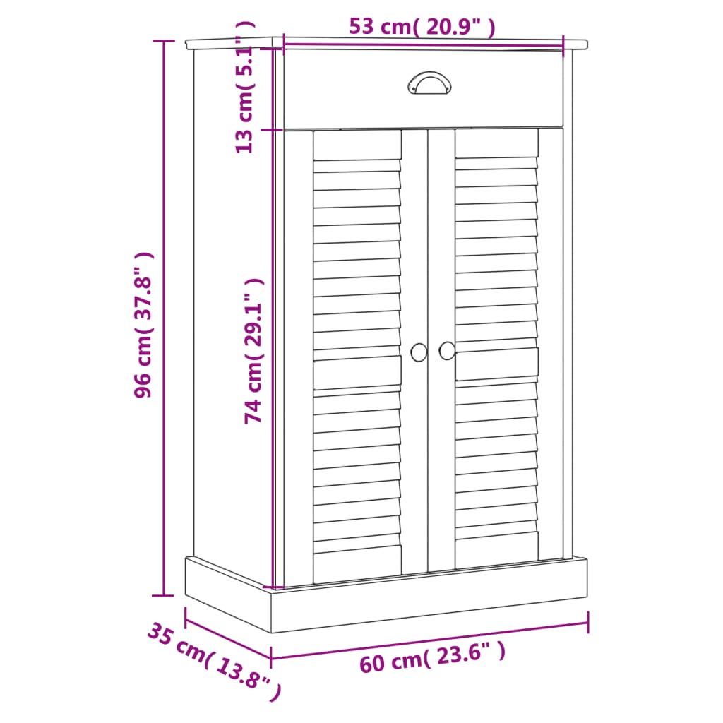 Armoire à chaussures VIGO gris 60x35x96 cm bois massif de pin - XIOS