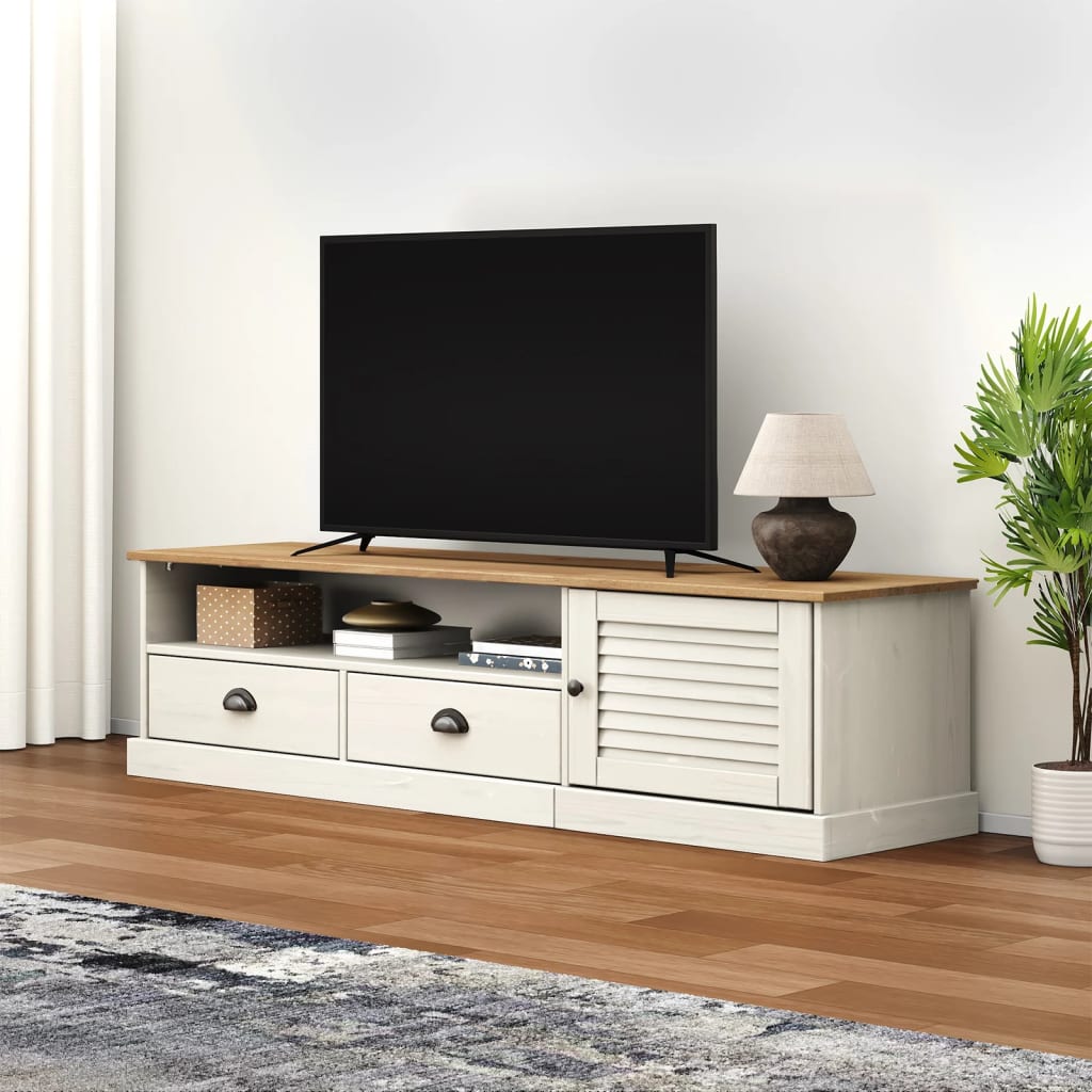 Meuble TV VIGO blanc 156x40x40 cm bois massif de pin - XIOS
