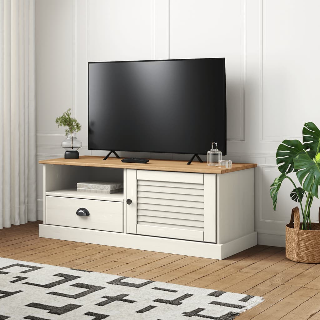 Meuble TV VIGO blanc 106x40x40 cm bois massif de pin - XIOS