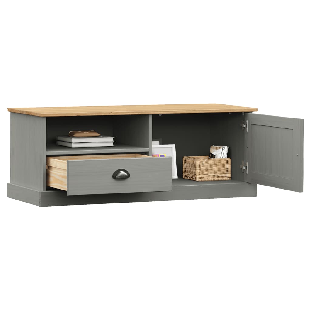 Meuble TV VIGO gris 106x40x40 cm bois massif de pin - XIOS