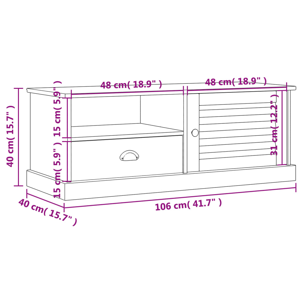 Meuble TV VIGO gris 106x40x40 cm bois massif de pin - XIOS