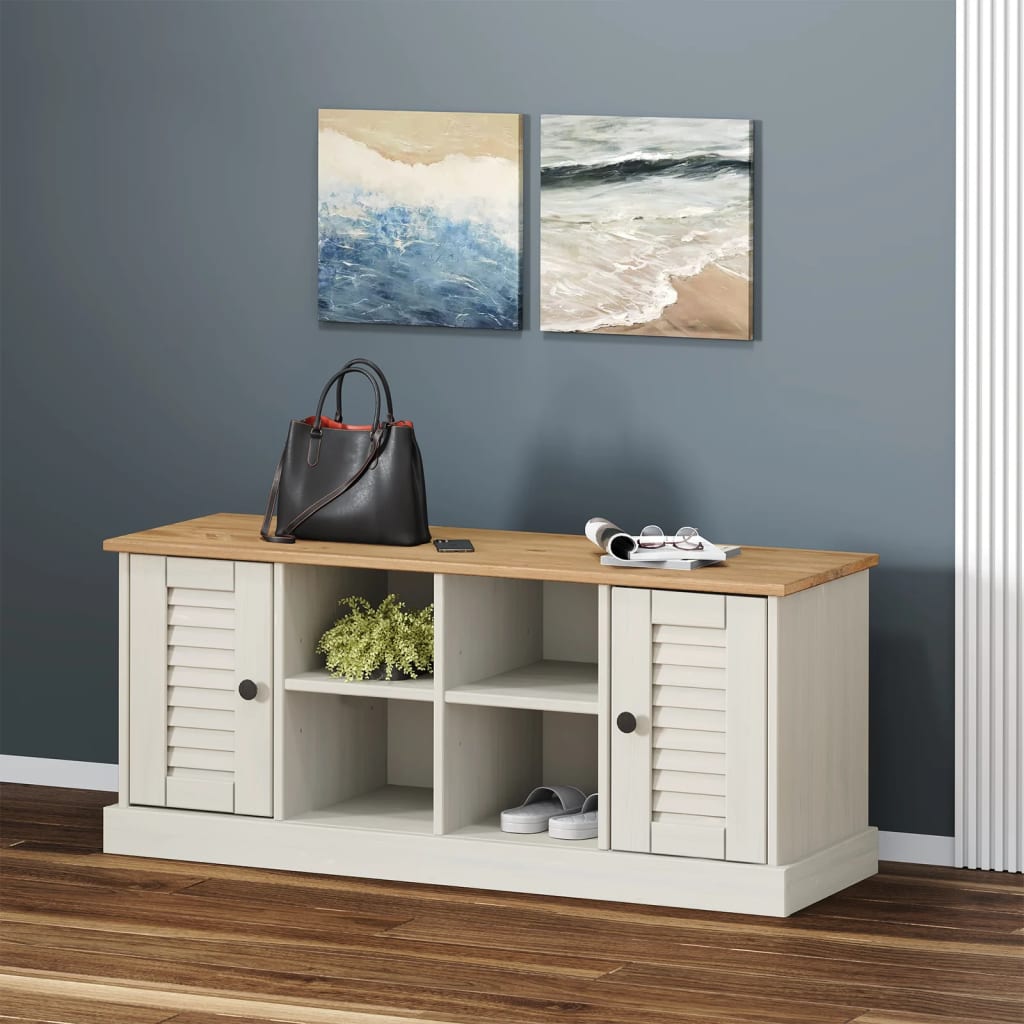 Banc à chaussures VIGO blanc 106x35x45 cm bois massif de pin - XIOS