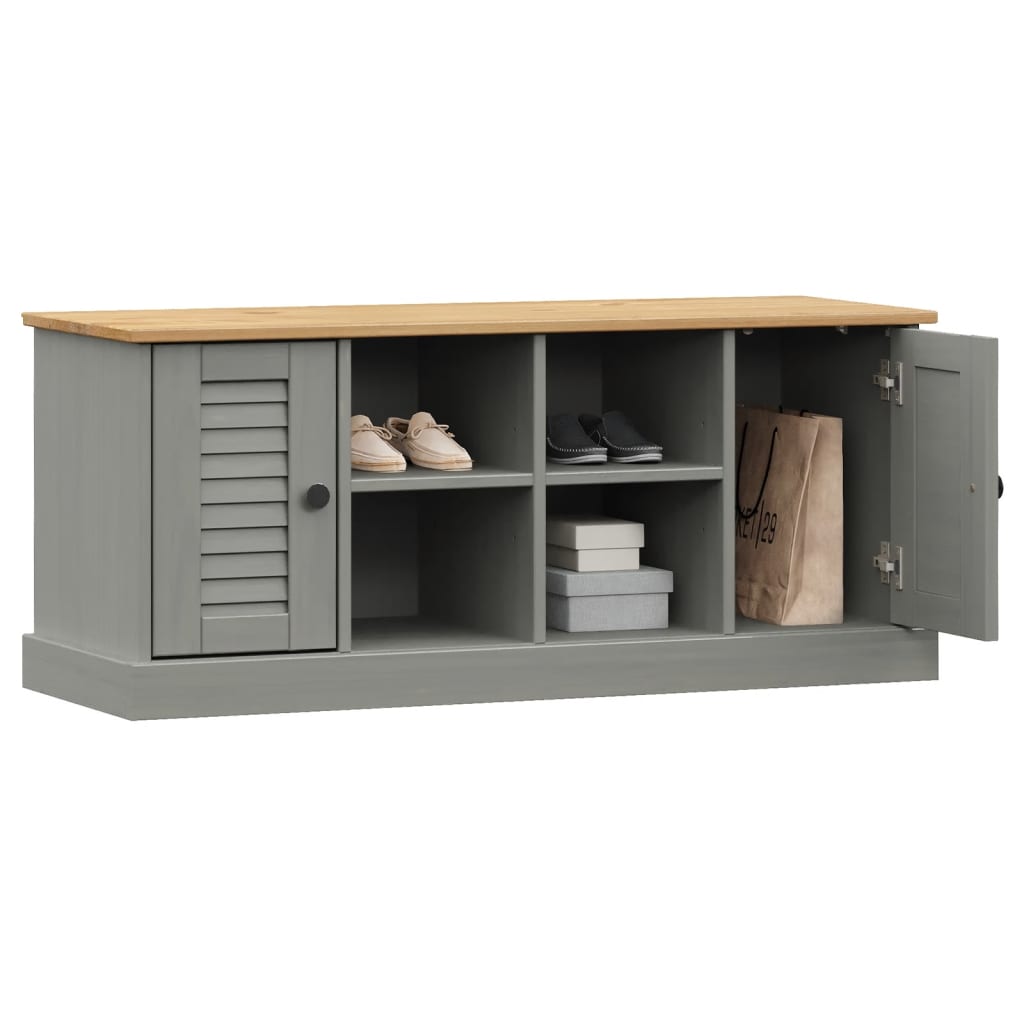Banc à chaussures VIGO gris 106x35x45 cm bois massif de pin - XIOS