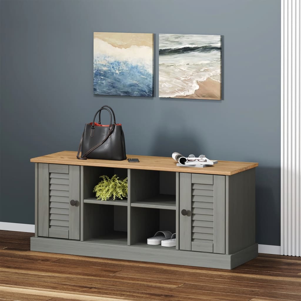 Banc à chaussures VIGO gris 106x35x45 cm bois massif de pin - XIOS