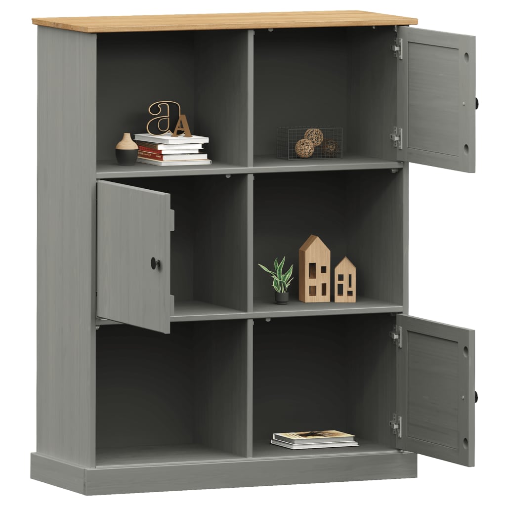 Bibliothèque VIGO gris 90x35x114,5 cm bois massif de pin - XIOS