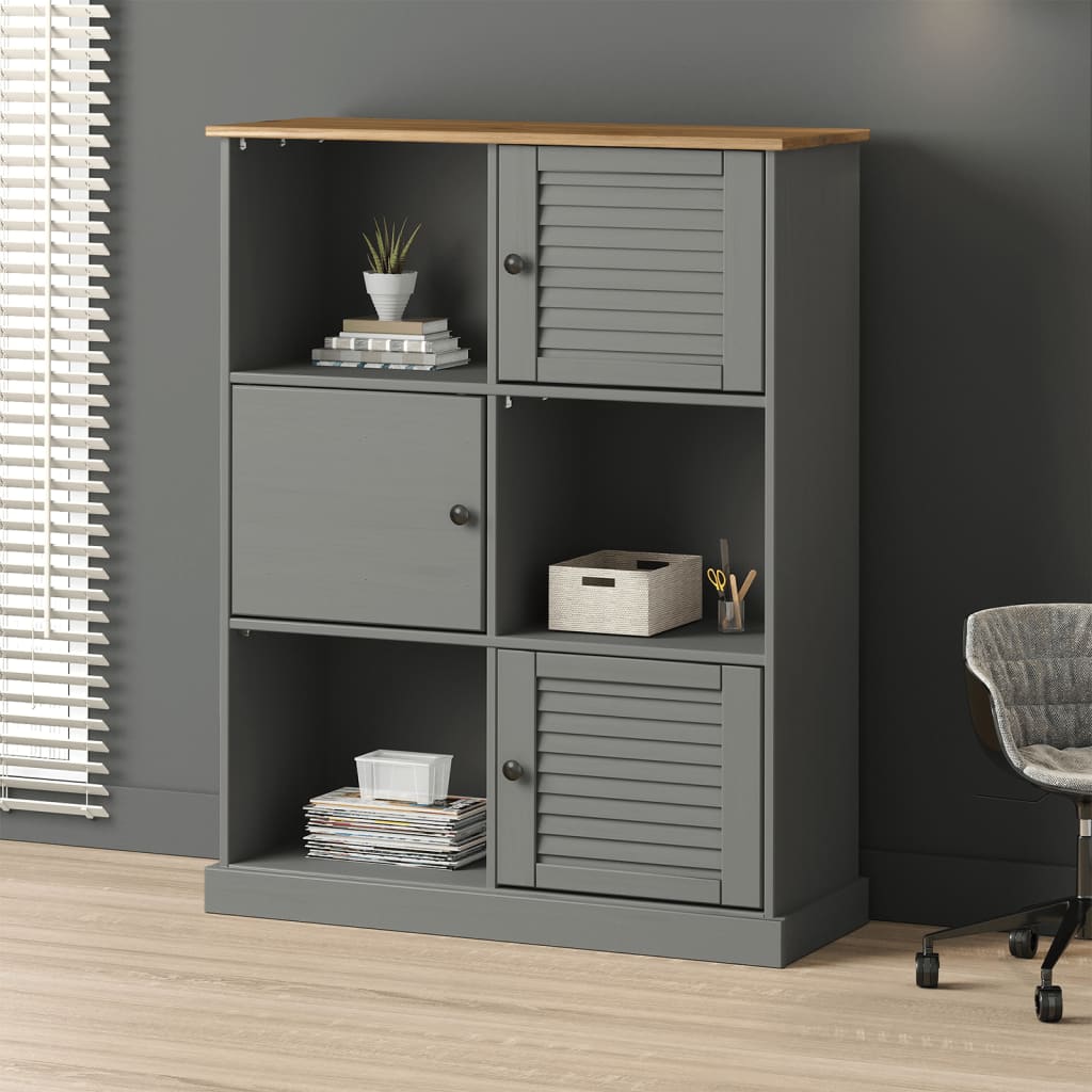Bibliothèque VIGO gris 90x35x114,5 cm bois massif de pin - XIOS
