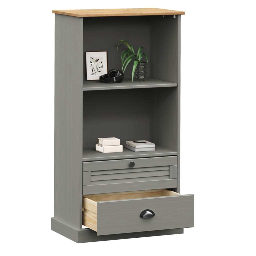 Bibliothèque VIGO gris 60x35x114,5 cm bois massif de pin - XIOS