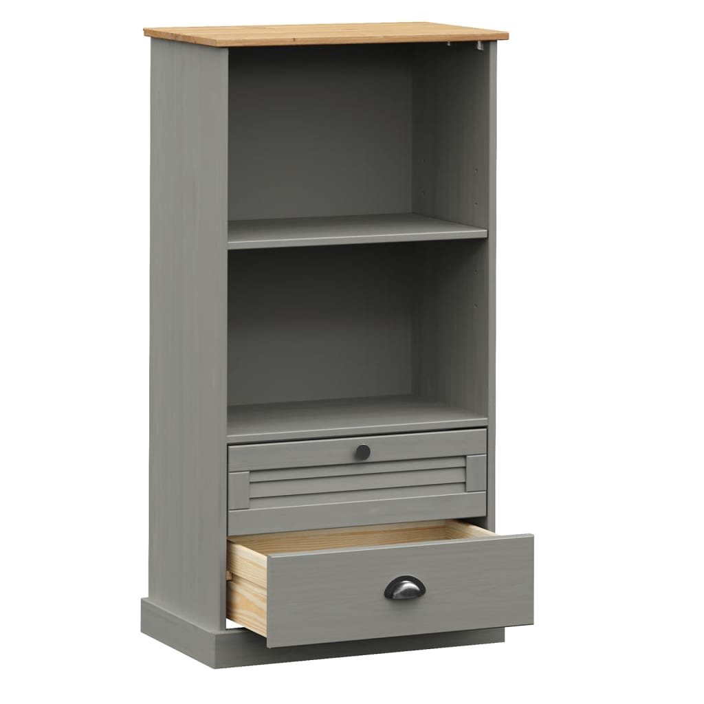 Bibliothèque VIGO gris 60x35x114,5 cm bois massif de pin - XIOS