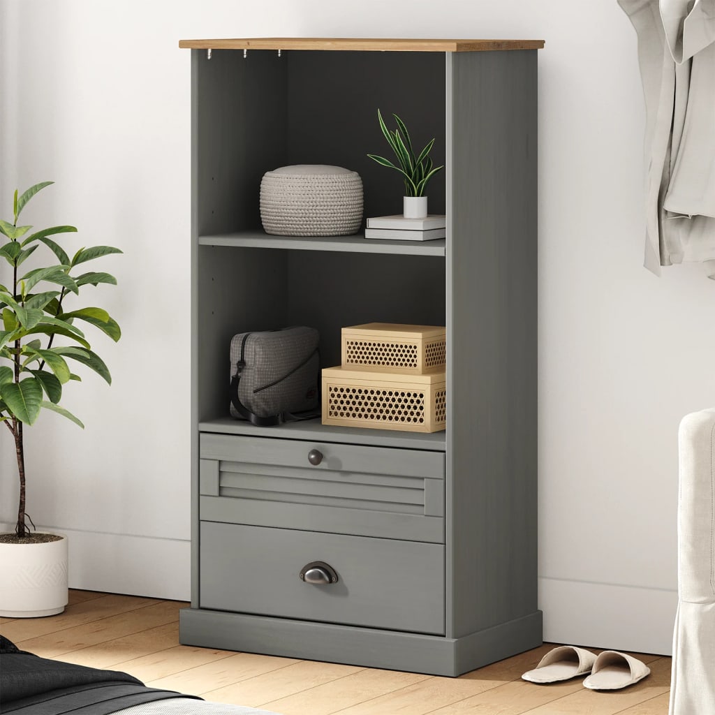 Bibliothèque VIGO gris 60x35x114,5 cm bois massif de pin - XIOS